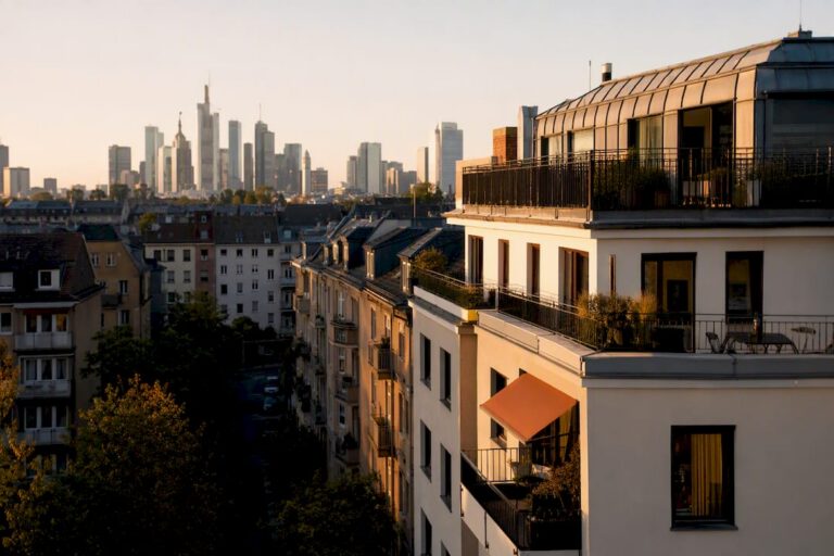 Wohnviertel in Frankfurt mit verschiedenen Mehrfamilienhäusern